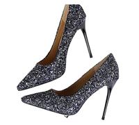 DASJKDI Women's Pointed Toe Slow Mouth Uppers Sparkling Cloth PU Lined Ultra High Stilettos for Wedding Party Evening Casual(Blue,38)