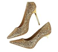 DASJKDI Women's Pointed Toe Slow Mouth Uppers Sparkling Cloth PU Lined Ultra High Stilettos for Wedding Party Evening Casual(Gold,35)