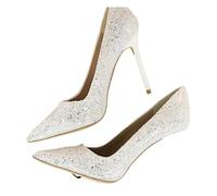 DASJKDI Women's Pointed Toe Slow Mouth Uppers Sparkling Cloth PU Lined Ultra High Stilettos for Wedding Party Evening Casual(White,39)
