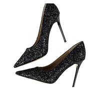 DASJKDI Women's Pointed Toe Slow Mouth Uppers Sparkling Cloth PU Lined Ultra High Stilettos for Wedding Party Evening Casual(Black,36)