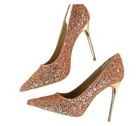 DASJKDI Women's Pointed Toe Slow Mouth Uppers Sparkling Cloth PU Lined Ultra High Stilettos for Wedding Party Evening Casual(Champagne,39)