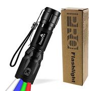 DaskFire 4 in 1 LED Torch Super Bright 900 Lumen Red & Green Light Blue Light Multifunctional Handheld Flashlight Adjustable Focus Waterproof Pocket Torch for Camping Outdoor