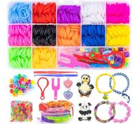 DasKid 1200+ Loom Band Starter Kit | 12 Color Loom Bands with Charms, Hooks, S-Clips, Beads & Organizer Box | DIY Bracelet Making Set for Kids | Creative Arts & Crafts Activity