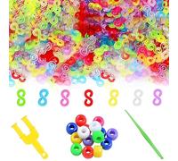 DasKid 600 Colour Loom Band S-Clips with Y Loom & Crochet Hook | Transparent Multi-Color Connectors for DIY Bracelet Crafting | Refill Kit with Pony Beads for Loom Bands & Jewelry Making Accessories