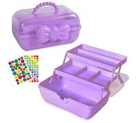 DasKid Craft Storage Box with Handle, 3 Layer Multipurpose Storage Box With Compartments - Organiser Box - For Jewelry Cosmetics Craft - Beauty - Sewing and Medicine Storage (Purple Box)
