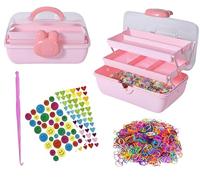 DasKid Storage Box with 3 Compartments, Durable Plastic Organizer Container with Lid, Portable Multi-Use Storage for Crafts, Toys, Office Supplies (Pink Box + Loom Bands)