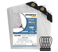 DASKIGO 3 x 3 m Heavy Duty Reinforced Mesh Clear Waterproof Tarpaulin Cover Mono Sheet Clear & 6PCS Bungee Balls