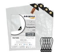DASKIGO 3 x 4M Heavy Duty 200GSM White Reinforced Tarpaulin Cover Waterproof Tarp Sheet & 6 Pcs Bungee Balls