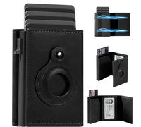 DASKING Men's Card Wallet RFID Blocking with Airtag Holder, Smart Metal Credit Card Holder Cases Pop Up, ID Window, Money Clip, Magnetic Closure Slim Minimalist Vegan Leather Wallet for Gents Gift