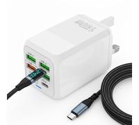 Daskkey 150W 6 Port USB C Fast Charger, PD QC 4.0 Wall Adapter with super charging type c cable compatible with all smartphones (white)