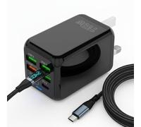Daskkey 150W 6 Port USB C Fast Charger, PD QC 4.0 Wall Adapter with super charging type c cable compatible with iPhone Samsung iPad Huawei OnePlus Oppo (black)