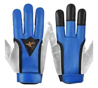 Daskz Archery Gloves Three Fingers Shooting Right hand Bow Gloves- Professional Leather hunting Gloves for Adults (Blue, S, Right)