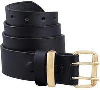 Daskz Leathers 100% Genuine Leather Belt - Heavy Duty Double Prong - Plain Black or Brown - Golden Buckle - Waist Sizes 30” to 72” - Optional Gift Box