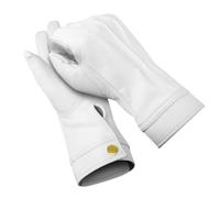 Daskz Leathers Genuine Leather Short Cuff Gloves for Marching Band, Parade, Stage Shows - Gold Snap Button - Unisex - Multiple Colors (White, S)