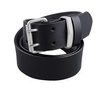 Daskz Leathers Men’s Genuine Leather Belt - Heavy Duty Double Prong Buckle Work Belt - Black Biker & Jeans Belt - Silver Roller Buckle - Waist Sizes 30-72