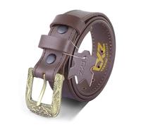 Daskz Leathers Men’s Stitched Genuine Leather Belt 100% Real Cowhide - Black, Brown & Tan | Heavy Duty Vintage Style with Dragon Brass Buckle | Gift Box Optional (Brown without Box, 46-48)