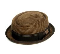 DASMARCA Rico Tobacco Braided Summer Paper Straw Telescope Crown Retro Porkpie Hat - S