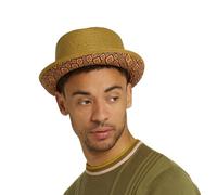 DASMARCA Tommy Summer Braided Paper Straw Porkpie hat for Men & Women, Honey, M