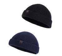 DASMINI Fisherman Beanie Hats for Men Women,Knit Trawler Skull Cap,Watch Cap,Spring Fall Short Hats, 2pcs:Black+Midnight(m), 7-7 1/4
