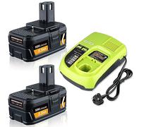 Dasnite 2Pack P108 5.5Ah Lithium-ion Replacement for Ryobi Battery 18V + P117 Charger Compatible with Ryobi Battery 18V Lithium-ion P108 P107 P104 P105 P102 P103