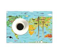 DASNK Table Mats Set of 4 Woven Vinyl Place Mats for Dinner Table Washable & Durable Indoor/Outdoor Use Table Accessories,North America flora and fauna map flat elements. Animals birds and se,12x18in