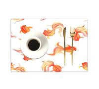 DASNK Table Mats Set of 4 Woven Vinyl Place Mats for Dinner Table Washable & Durable Indoor/Outdoor Use Table Accessories,Japanese, Chinese Goldfish Ancient Symbolic Celestial Bubble Eye Illu,12x18in