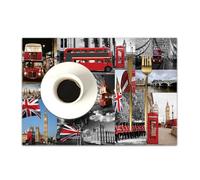 DASNK Table Mats Set of 4 Woven Vinyl Place Mats for Dinner Table Washable & Durable Indoor/Outdoor Use Table Accessories,London Big Ben Tower Bridge UK Flag Capitol Red Bus Telephone Box Hon,12x18in