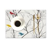 DASNK Table Mats Set of 4 Woven Vinyl Place Mats for Dinner Table Washable & Durable Indoor/Outdoor Use Table Accessories,colourful birds and branches,12x18in
