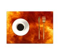 DASNK Table Mats Set of 4 Woven Vinyl Place Mats for Dinner Table Washable & Durable Indoor/Outdoor Use Table Accessories,Abstract black and red orange dark marble background,12x18in