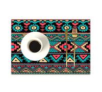 DASNK Table Mats Set of 4 Woven Vinyl Place Mats for Dinner Table Washable & Durable Indoor/Outdoor Use Table Accessories,Vintage Eastern Style Ethnic Doodles Indian Tribe Art Figures Folklor,12x18in