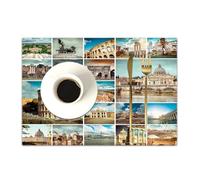 DASNK Table Mats Set of 4 Woven Vinyl Place Mats for Dinner Table Washable & Durable Indoor/Outdoor Use Table Accessories,Collage of photos from Rome.,12x18in