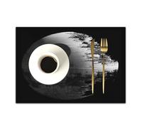 DASNK Table Mats Set of 4 Woven Vinyl Place Mats for Dinner Table Washable & Durable Indoor/Outdoor Use Table Accessories,War Death Star Black Gray,12x18in