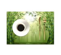 DASNK Table Mats Set of 4 Woven Vinyl Place Mats for Dinner Table Washable & Durable Indoor/Outdoor Use Table Accessories,Bamboo, illustration of bamboo trees,12x18in