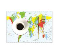 DASNK Table Mats Set of 4 Woven Vinyl Place Mats for Dinner Table Washable & Durable Indoor/Outdoor Use Table Accessories,Maps Countries in World,12x18in