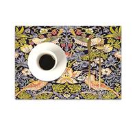 DASNK Table Mats Set of 4 Woven Vinyl Place Mats for Dinner Table Washable & Durable Indoor/Outdoor Use Table Accessories,William Morris's famous Strawberry Thief pattern (1883).,12x18in