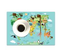 DASNK Table Mats Set of 4 Woven Vinyl Place Mats for Dinner Table Washable & Durable Indoor/Outdoor Use Table Accessories,Animal Children's World Map,12x18in