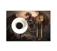 DASNK Table Mats Set of 4 Woven Vinyl Place Mats for Dinner Table Washable & Durable Indoor/Outdoor Use Table Accessories,Dragon Medieval Battle with Gothic Monster Horror War Medieval Vintag,12x18in