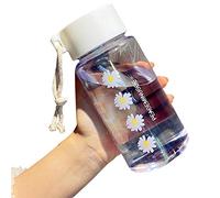DASNTERED Small Daisy Water Bottles, 500ml Plastic Transparent Frosted Water Bottle, BP-A Free, Portable Reusable Leak-Proof Water Bottle With Rope for School Travel(Clear 4 Flower)