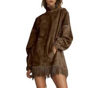 DASONLUE Dresses Women's Suede Jumper Dress Autumn Winter Long Sleeve Elegant Wool Dress Oversize Jumper Dress Casual Autumn Dress Fashion Casual Plain Tassel Blouse Y2K Vintage Sweatshirt Dress