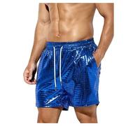 DASONLUE Glitter Shorts Men's Shiny Metallic Leisure Shorts Elastic Waistband Sparkles Swimming Shorts Sequins Glossy Bermuda Shorts Carnival Outfit Drawstring Sports Shorts, blue, M