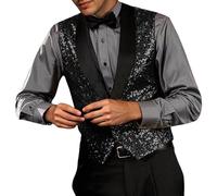 DASONLUE Glitter Vest Men's Gold Slim Fit Sequin Vest Shiny Leisure Vests Sparkles Jacket Vests Old School Carnival Men's Vest Glossy Shiny Sequin Vests, black, L
