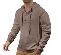 DASONLUE Hoodie Men's Waffle Winter Jumper Button Down Hoody Drawstring Hoodie Waffle Pattern Hoodie Pure Colour Hoodies Thin Hooded Sweat Loose Sweat Pullover, brown, XL