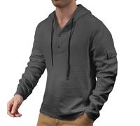 DASONLUE Hoodie Men's Waffle Winter Jumper Button Down Hoody Drawstring Hoodie Waffle Pattern Hoodie Pure Colour Hoodies Thin Hooded Sweat Loose Sweat Pullover, gray, XL