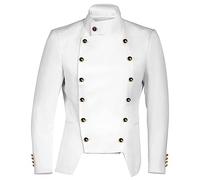 DASONLUE Men's Steampunk Coat Hussar Napoleon Military Drumers Parade Jacket Renaissance Medieval Jacket Victorian Court Uniform Gothic Tailcoat Pirate Vampire Cosplay Halloween Costume, White, M