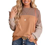 Daspkuwy Ladies Jumpers Striped Colourblock Baggy Long Sleeve Jersey Tops for Women UK Spring Cool Pretty Travel Womens Sweatshirt Size 18-20 Khaki