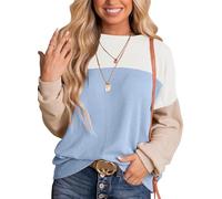 Daspkuwy Ladies Jumpers Stripes Color Block Going Out Long Sleeve Tops for Women UK Comfy Round Neck Stretchy Women's Jumpers UK Size 10-12 White Blue