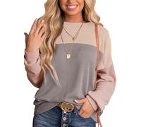 Daspkuwy Women Tops Crew Neck Colour Block Spring Womens Oversized Jumper Casual Loose Comfortable Long Jumpers for Women UK Size 22-24 Light Grey