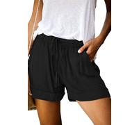 Daspkuwy Women's Shorts Lounge Comfy Elastic Waist Drawstring Pull on Tailored Hot Pants Cool Street Travel Holiday Shorts for Women UK Black L
