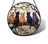 DASTOLL Stained Glass Window Hanging - 5 Cats on a Branch Suncatcher for Window Doors Home Decoration and Christmas, Mother's Day Father's Day Birthday Gifts for Women, Men, and Mom 7.8x7.8 in
