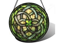 DASTOLL Stained Glass Window Hanging, Abstract Green Clover Sun Catchers Colorful Glass Panel Bless Suncatcher Decor for Birthday for Women, Men, Wife, Aunt, and Mom 7.8 in